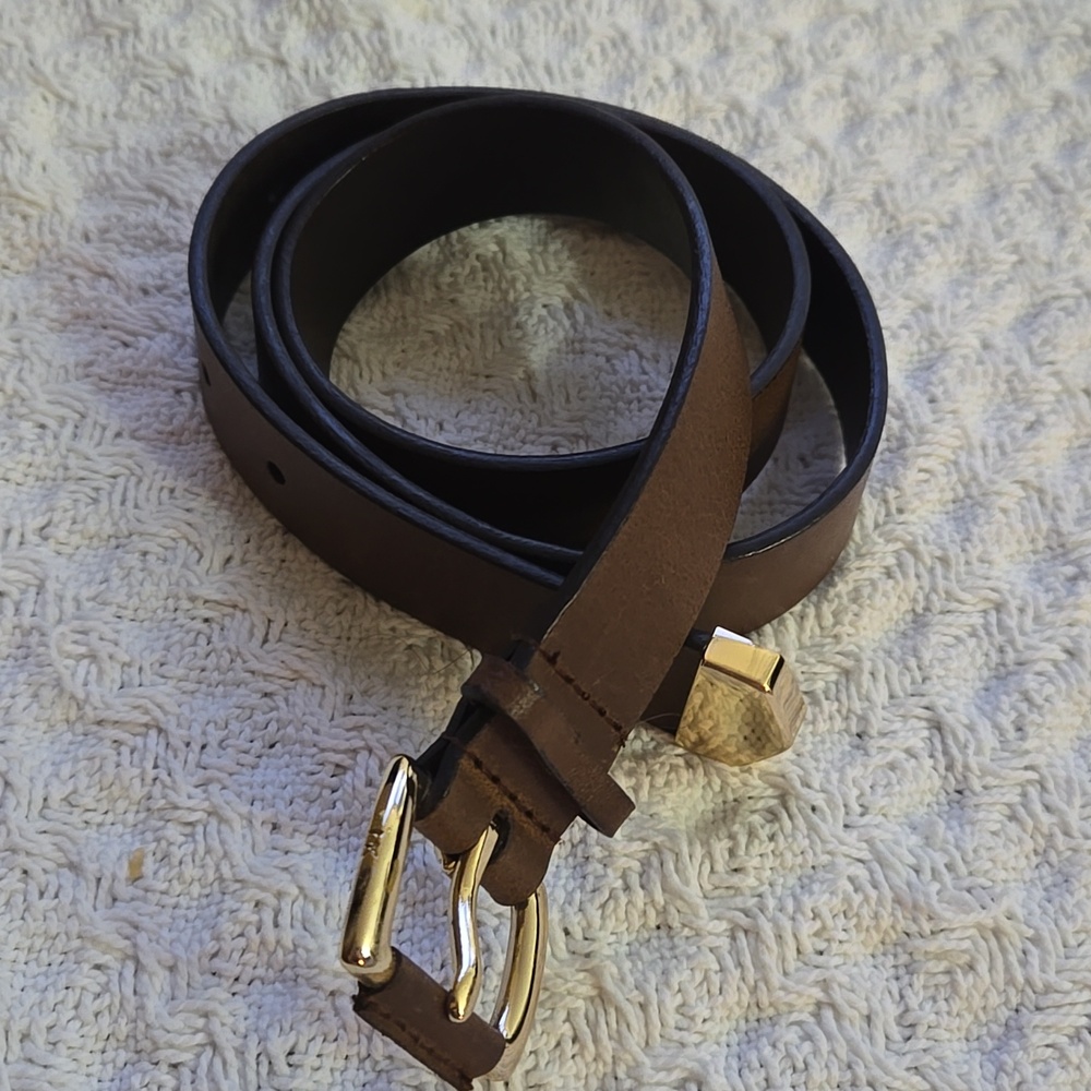 Michael Kors Leather Belt – Medium Brown – Gold Buckle – 41”